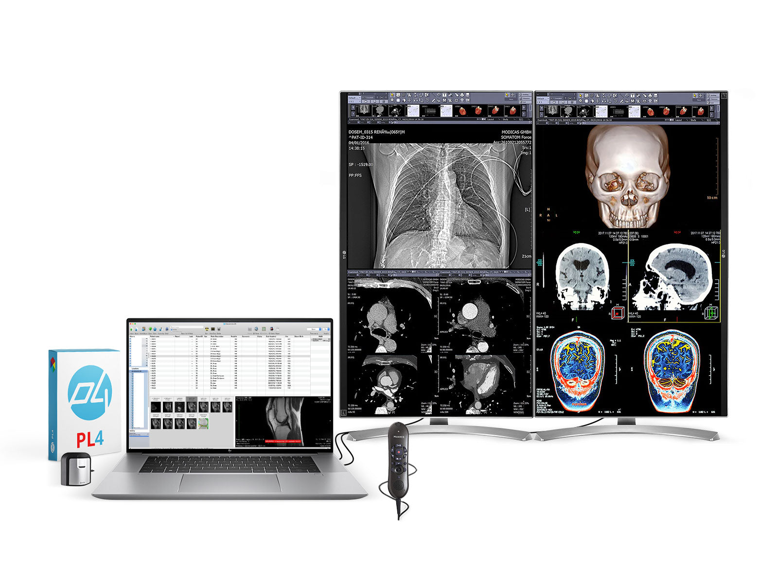 Estação completa de leitura de revisão clínica | 2 x LG 27 "8MP Displays de revisão clínica de cores | HP ZBook Studio 16 G9 | Mic.